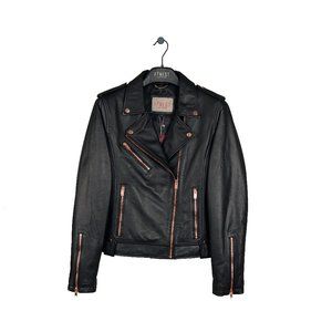 Motorcycle Leather Jacket Rose Gold for Women